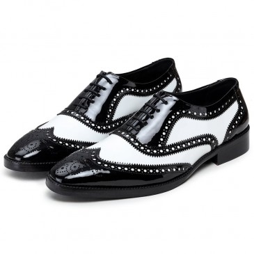 CHAMARIPA asansörlü elbise ayakkabısı - el yapımı kanat ucu oxford - siyah beyaz - 7 CM daha uzun