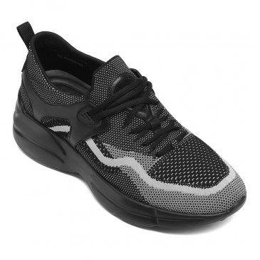 boyunuzu uzatan spor ayakkabı - siyah bağcıklı örgü spor ayakkabı 7CM