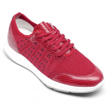 Boyunuzu Uzatan Spor Ayakkabı - Kırmızı Örgü Erkek Spor Ayakkabı 5 CM