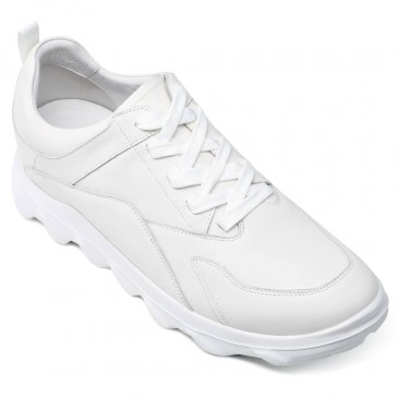 Boy Arttıran Spor Ayakkabı - Erkek Boy Ayakkabı - Kırık Beyaz Deri Spor Ayakkabı 6 CM