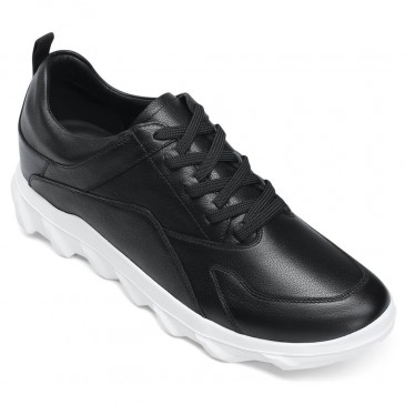 Erkek Asansör Ayakkabısı - Boyunuzu Boyunuzu Uzatan Erkek Spor Ayakkabı - Siyah Deri Spor Ayakkabı 6 CM