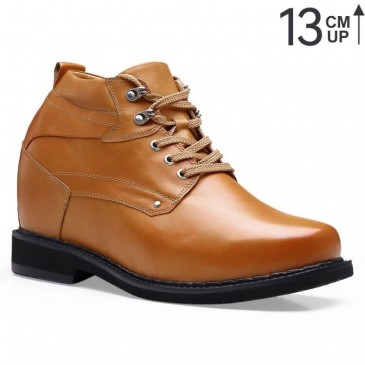 Yükseklik Artan Çizmeler Gizli Topuk Çalışma Boots Kahverengi Erkekler Taller Ayakkabı 13 CM