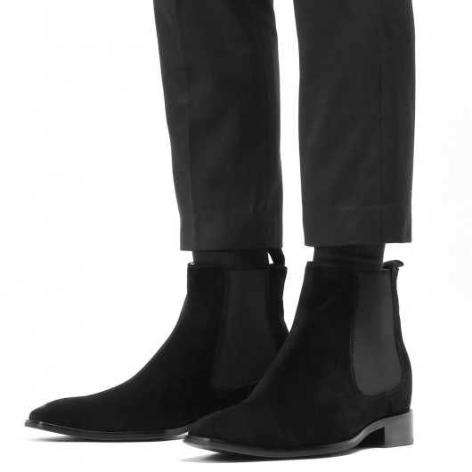 CHAMARIPA รองเท้าลิฟท์ผู้ชายทรงสูงสำหรับบุรุษรองเท้าหนังกลับสีดำขนาด 7 ซม