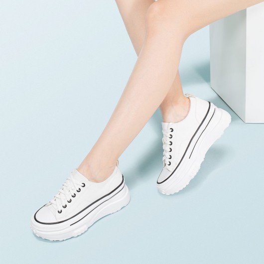 รองเท้าส้นเตารีดผู้หญิง - รองเท้าผ้าใบส้นลูกไม้สีขาว - รองเท้าแพลตฟอร์มแฟชั่นสตรี 7 CM