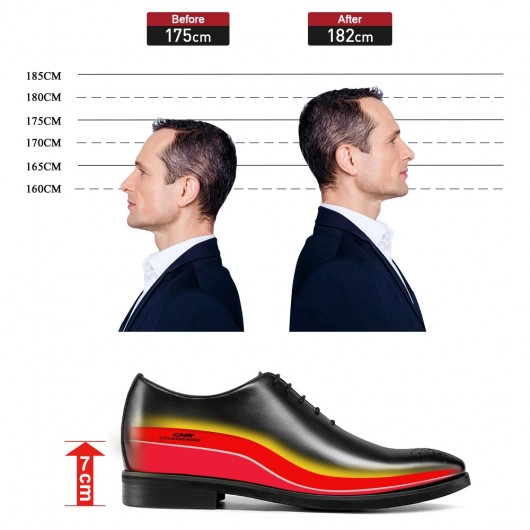 รองเท้าส้นสูง - รองเท้าชายเพิ่มความสูง - รองเท้า oxford ผู้ชายหนังสีดำ 7 CM