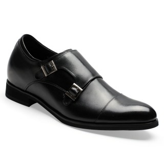 Height Increasing Shoes Men's Cap-Toe Monkstrap Elevator Dress Shoes 7 CM/ 2.76 inches