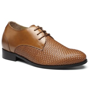 Custom Men Taller Shoes Woven Leather Height Increasing Dress Shoes