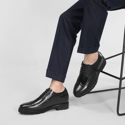 verhoogde schoenen voor mannen - heren schoenen met hoge hak - zwart lederen  brogue schoenen heren zakelijke kleding