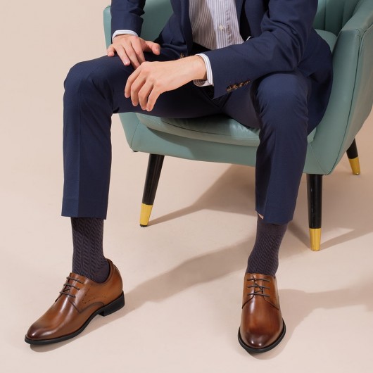 CHAMARIPA verhoogde schoenen herenschoenen met verhoogde hak bruine  zakelijke schoenen om langer te worden 7CM