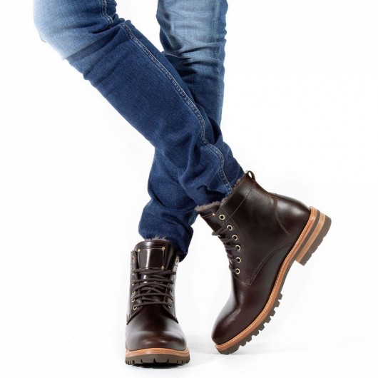 verhoogde schoenen voor mannen - met bont gevoerde laarzen voor heren -  bruine warme winterlaarzen met verhoogde hak