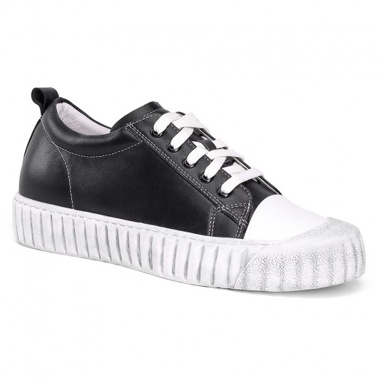 CHAMARIPA - verhoogde schoenen dames - schoenen hoge zool - zachte  kalfsleer zwarte vrijetijdsschoenen - 6CM