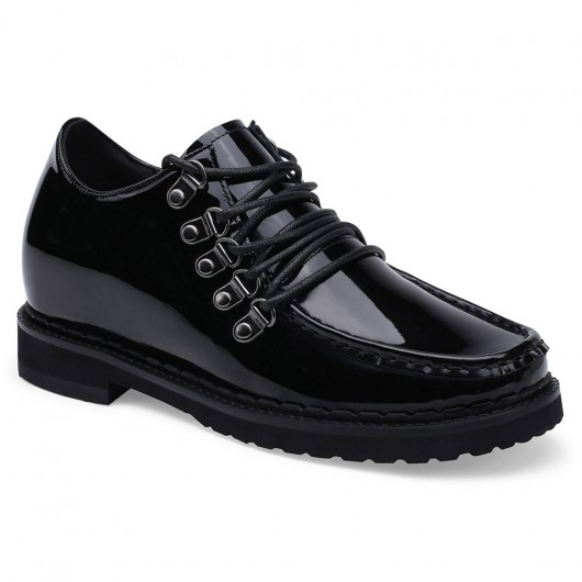 verhoogde schoenen dames - hoge zool schoenen - Kalfsleer gelakt leer -  zwarte geklede schoenen - 6CM