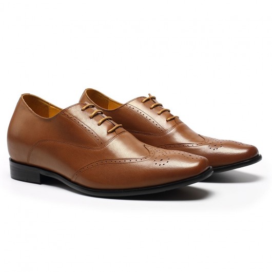 CHAMARIPA verhogende schoenen herenschoenen met verhoogde hak bruin lederen  business schoenen 7CM