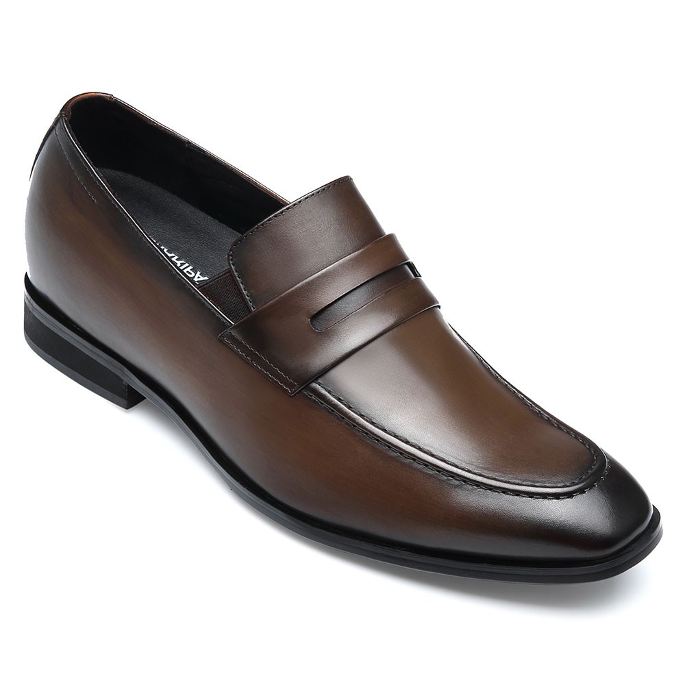 TUMAHE 2.35 Lnchs Hogere Hoogte Verhogende Schoenen Voor Heren, Slip-On Verborgen Hak Mode Schoenen Lederen Lift Rijden Schoenen,Brown a,41 EU