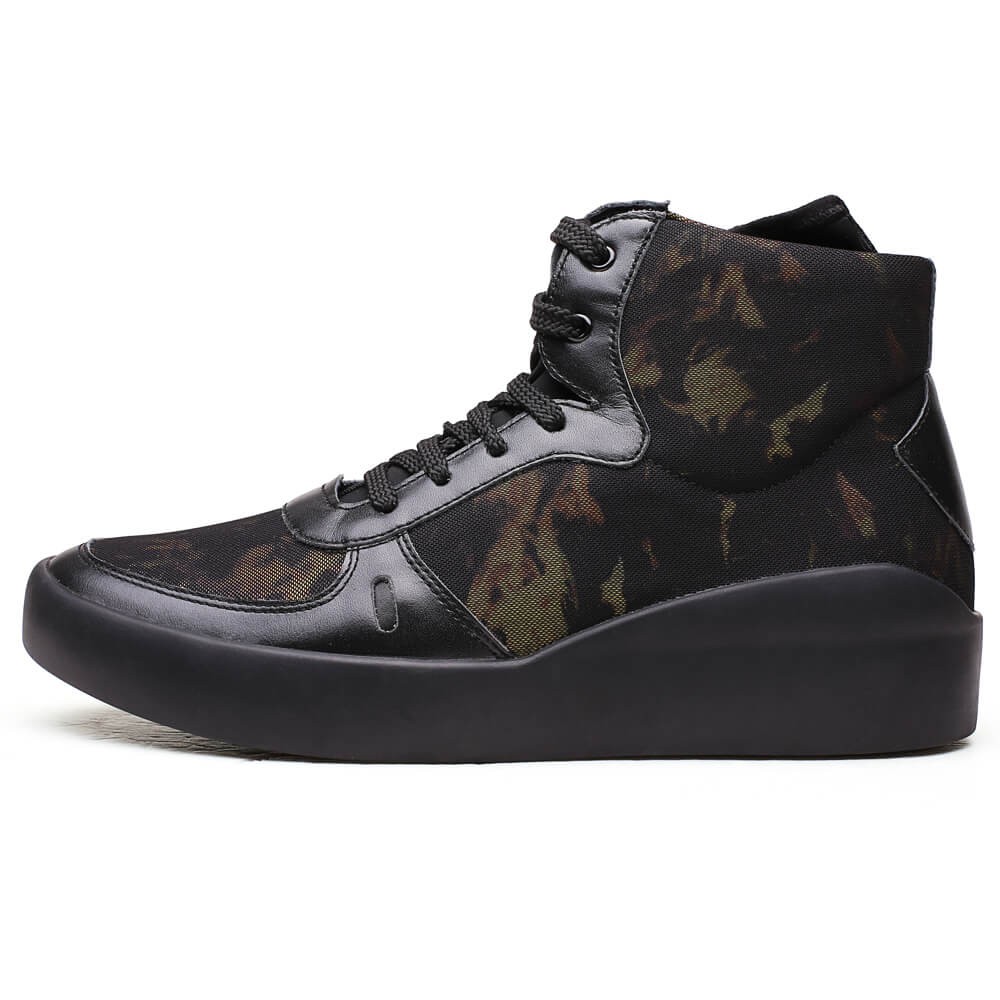 Mosterd Hoge Lederlook Heren Schoenen - Black-Leo.nl