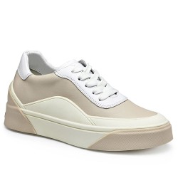 CHAMARIPA sneakers met verborgen sleehak - beige leren sneaker - dames  sneakers met sleehak 6CM