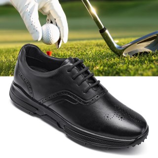 Schoenen Met Verhoogde Binnenzool - Zwarte Spikeless Golfschoen Voor Heren 7 CM