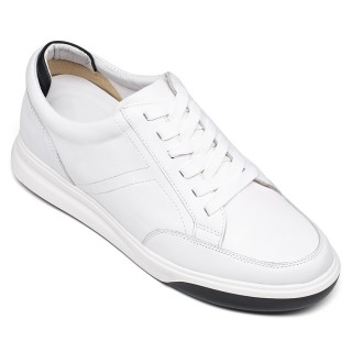 Mannen Schoenen Met Ingebouwde Hak - Witte Leren Sneakers Schoenen 7CM