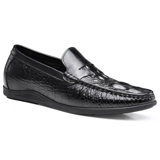 Chamaripa skjult højhæl loafer sko højde stigende sko herre førersko sorte mokkasiner 4 cm / 1,57 tommer