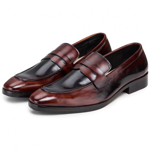 CHAMARIPA højde stigende sko til mænd - håndlavede øre loafers - brun - 7 CM højere