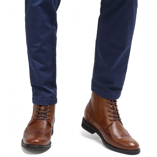 CHAMARIPA usynlige højdeforøgende elevatorstøvler til mænds brune læderstøvler 7 CM