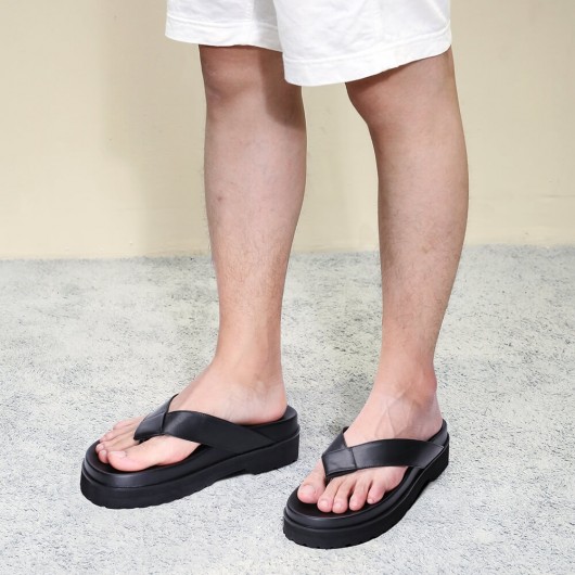 Chamaripa sort læder elevator sandaler komfortable højhæl flip flop sandaler 6 CM