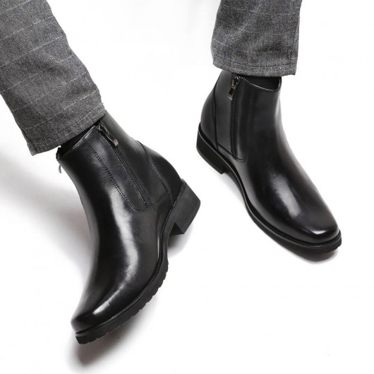 CHAMARIPA elevatorstøvler til mænd sort læder med lynlåsstøvler i siden bliver højere 8 CM