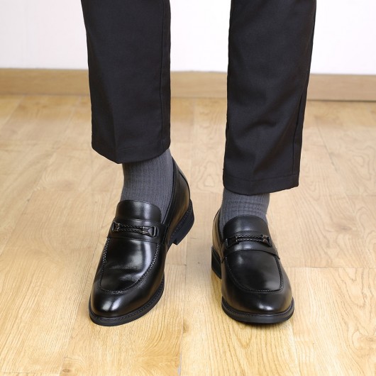 CHAMARIPA elevatorsko til mænd tilføjer højde sorte læder loafers 8 CM