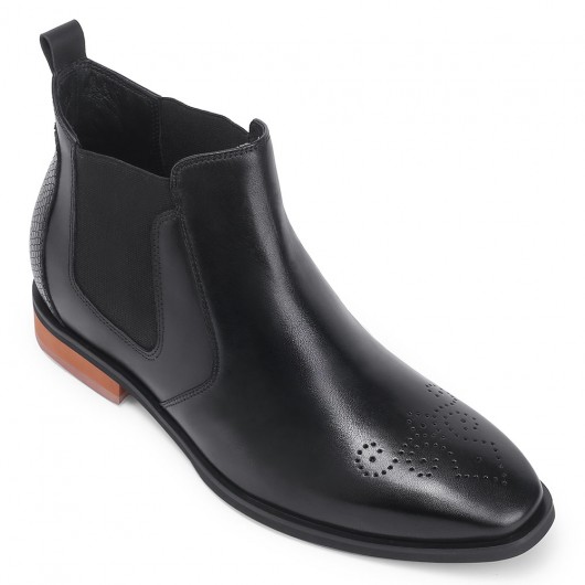 Chamaripa højdeforøgende støvler til mænd - læderstøvler med slangemønster - sort - 7CM