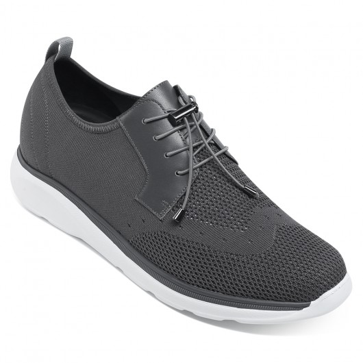 hævede sko - højdeforbedrende sneakers - grå strik sportssko til mænd 6CM