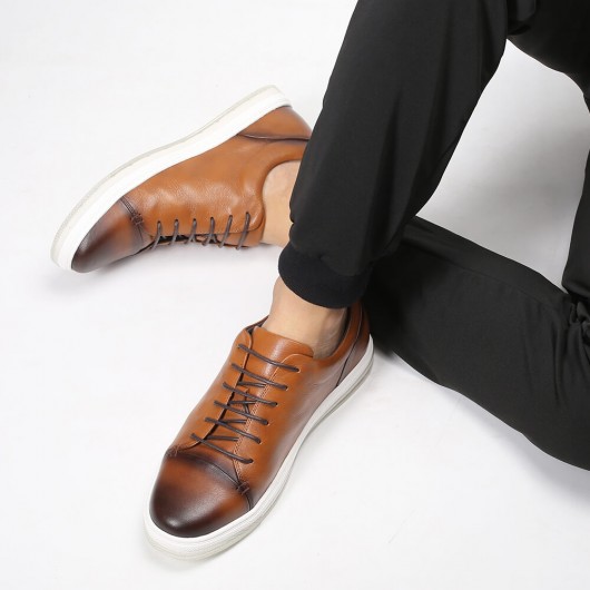 Chamaripa højde stigende sko Elevator sneaker brun afslappet skjult hæl sneakers 5 cm / 1,95 tommer