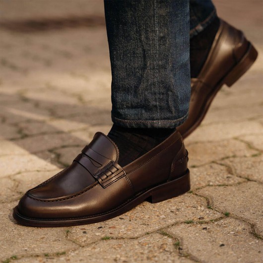 højdeforøgende formelle sko - herresko der gør dig højere - vintage håndlavede penny loafers 6 CM (ingen sko sidste)