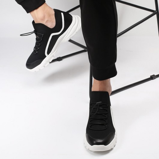 Chamaripa højde stigende sneaker sort strik løbesko sneakers, der får højere 7 cm / 2,76 tommer
