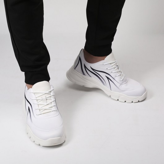 Chamaripa elevator sneakers højde stigende sko til mænd hvide åndbare strik sneakers, der bliver højere 6 cm / 2,36 tommer