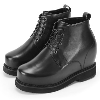 Casual Men Taller Shoes Add Height Shoes Leather Elevator Shoes 7 CM /2.76 Inches Black