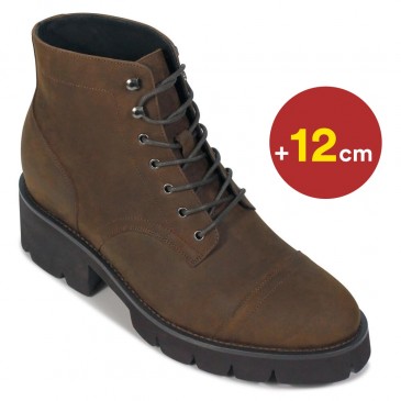 Højdeforøgende støvler - Skjulte højhælede sko til mænd - brune olierede læderstøvler 12cm