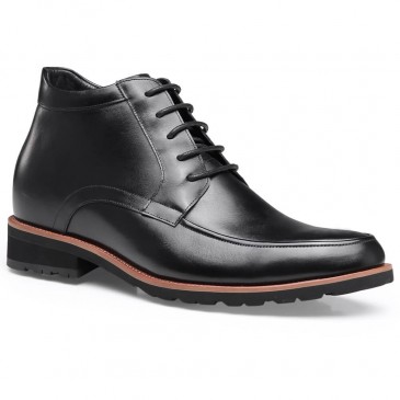 Chamaripa elevatorstøvler sort læderhøjde stigende sko til mænd afslappet chukka støvler 7 CM / 2.76 tommer