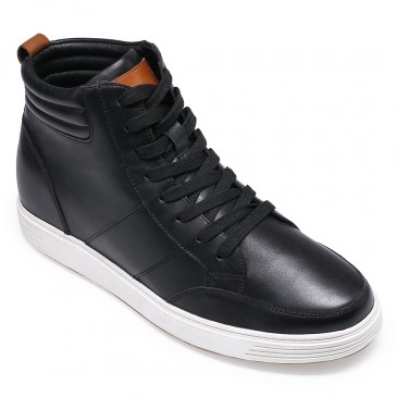 CHAMARIPA -sko til korte mænd - Mænds højere sko - sorte støvler i kalveskind - 7CM højere
