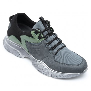 CHAMARIPA Højdeforøgende sneaker grå læder & mesh sneakers sko, der gør dig højere 8 CM