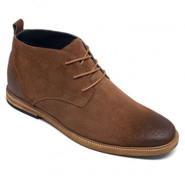 højdeøgende støvler - sko med hævet hæl - ankelstøvler i brunt ruskindslæder 6 CM