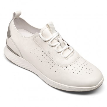 højde øge sportssko - højde øge sneakers - hvide læder casual sneakers til mænd 6CM