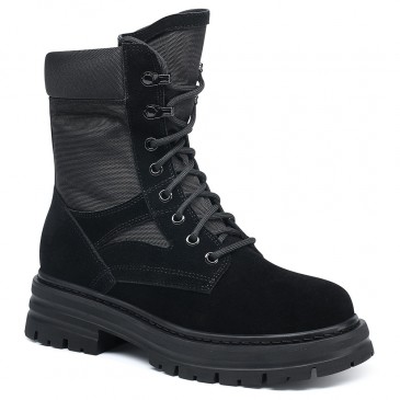 skjulte kilestøvler - kilestøvler i ruskind - sorte kvinders udendørs taktiske højtop støvler 7 CM