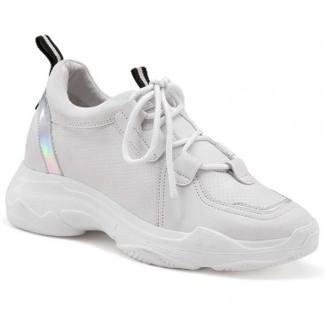Chamaripa Hidden Heel Sneakers til kvinder Højde stigende Elevator Sko Hvid læder sneakers 8 CM /3.15 Inches