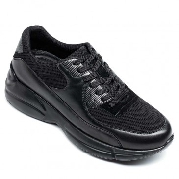 elevator sneakers - sko til højdeforøgelse - åndbare sorte sneakers til mænd 8CM