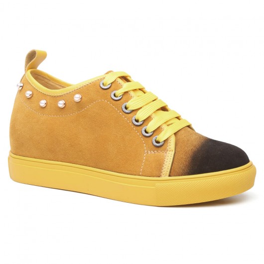 7CM/2,76 pouces Hauteur Chaussures à talon pour les femmes talons ascenseurs pour les chaussures de femmes chaussures de skate en cuir suede jaune