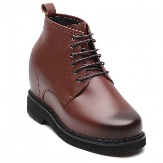 chaussure compensée homme - Chaussures montantes en cuir marron foncé Chaussures d'affaires à lacets 13 CM Plus Grand
