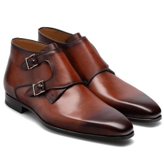 chaussure compensée homme - Chaussures habillées augmentant la hauteur Bottes chukka marron 7 CM Plus Grand