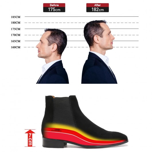 chaussure compensée homme - chaussures augmentant la hauteur pour hommes en cuir suédé kaki 7 CM Plus Grand