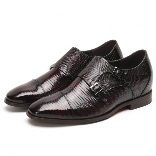 chaussure compensée homme - chaussures habillées augmentant la hauteur pour hommes chaussures en cuir lézard gris 7 CM Plus Grand