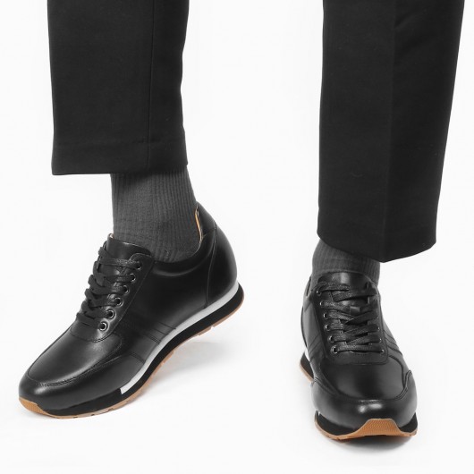 chaussure talon homme - chaussures de rehaussement supplémentaires élevant des bottines en cuir noir vintage 7 CM Plus Grand